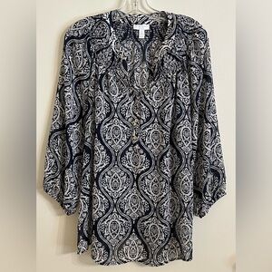 Charter Club Navy Paisley Tunic Popover Blouse